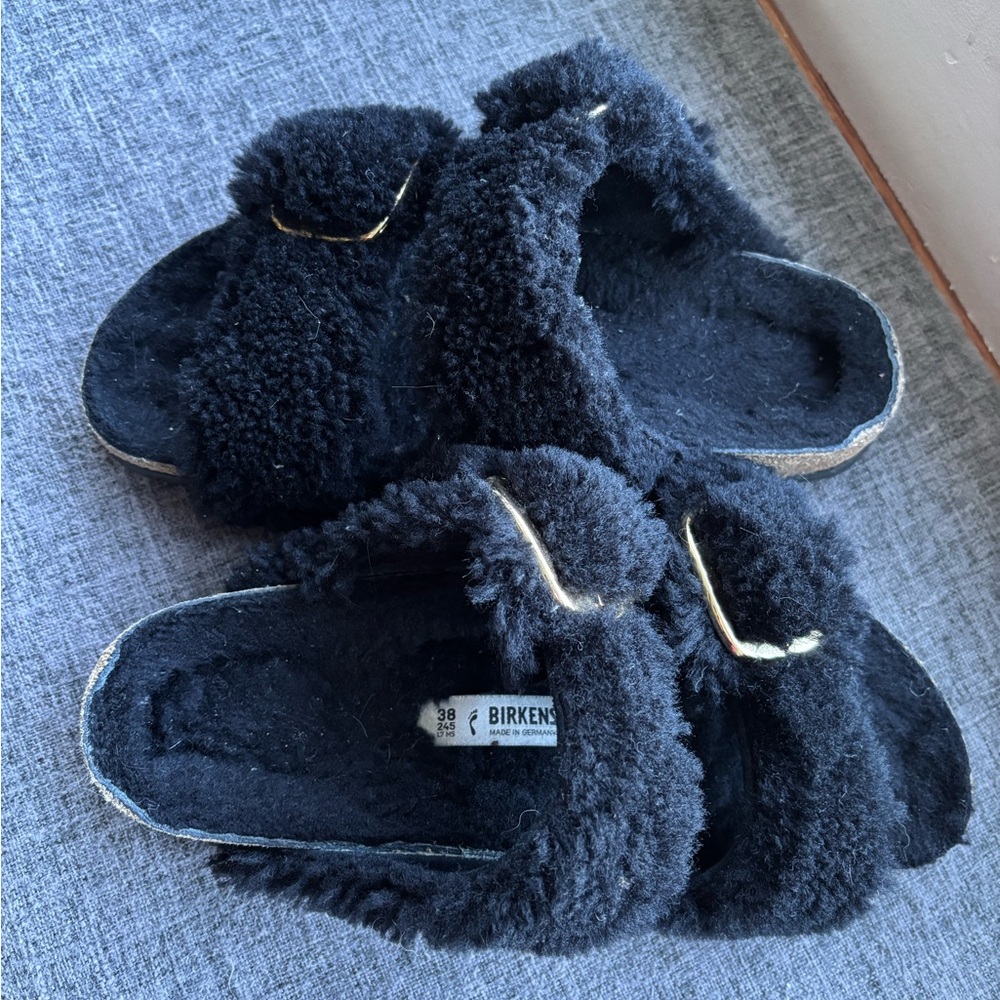 Birkenstock Black Furry Slides